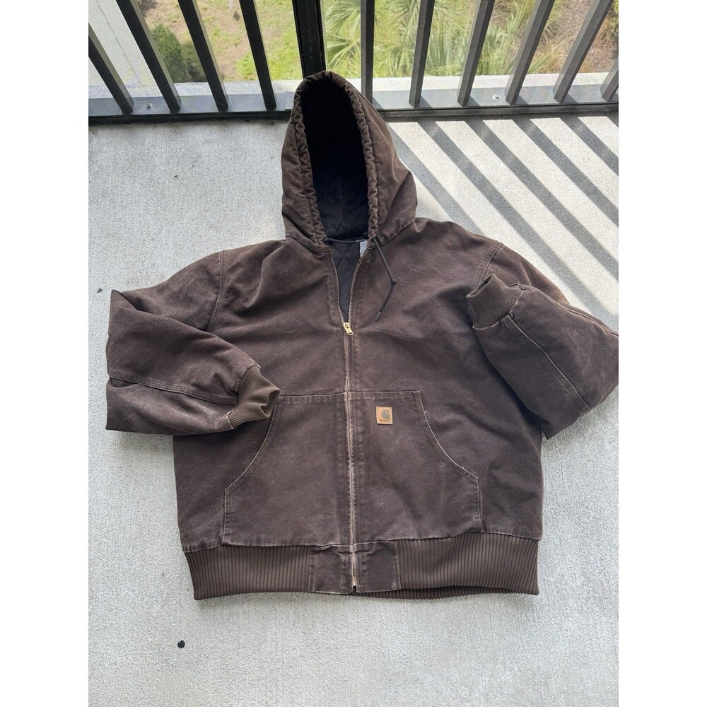 Vintage Carhartt J130-DKB Dark Brown Sandstone Duck Active Jacket Mens XL Reg